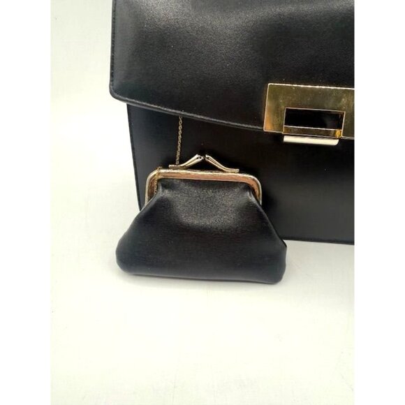 Vintage Koret Black Leather Minimalist Adjustable Strap Handbag w/ Coin Purse - Picture 8 of 14